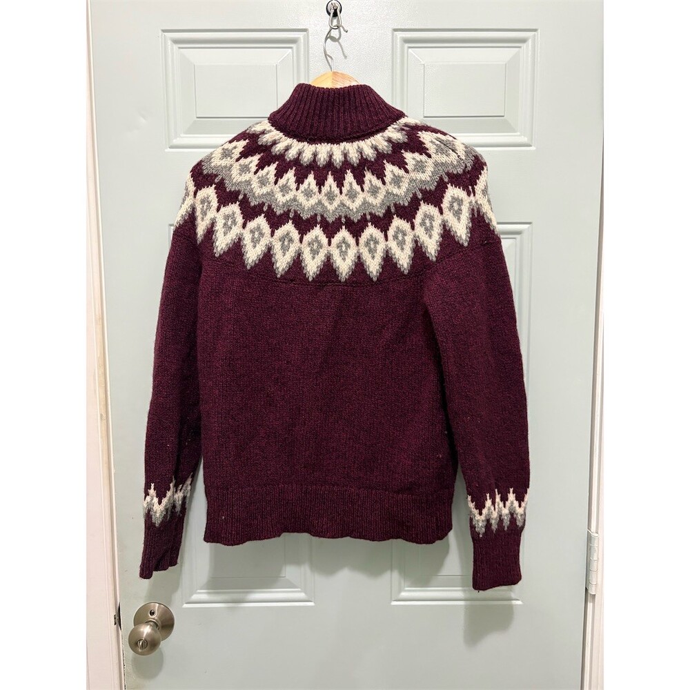 L.L.Bean Cardigan Sweater Womens M Burgundy Fair Isle Nordic Full Zip Knit - Picture 5 of 11